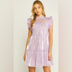 Iridescent Ruffle Sleeve Entro Dress Lilac NWT size small